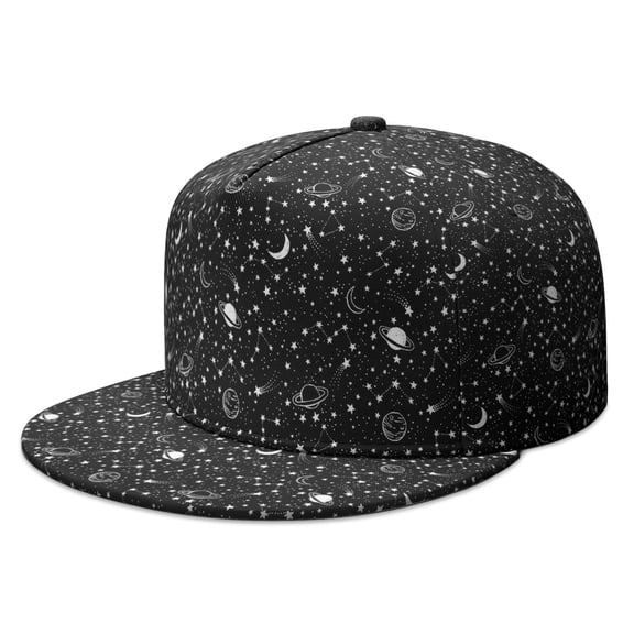Flat Brim Snapback Hat - Space Galaxy Astronaut Planet Starry Night Cosmos Print Unisex Adjustable Cap