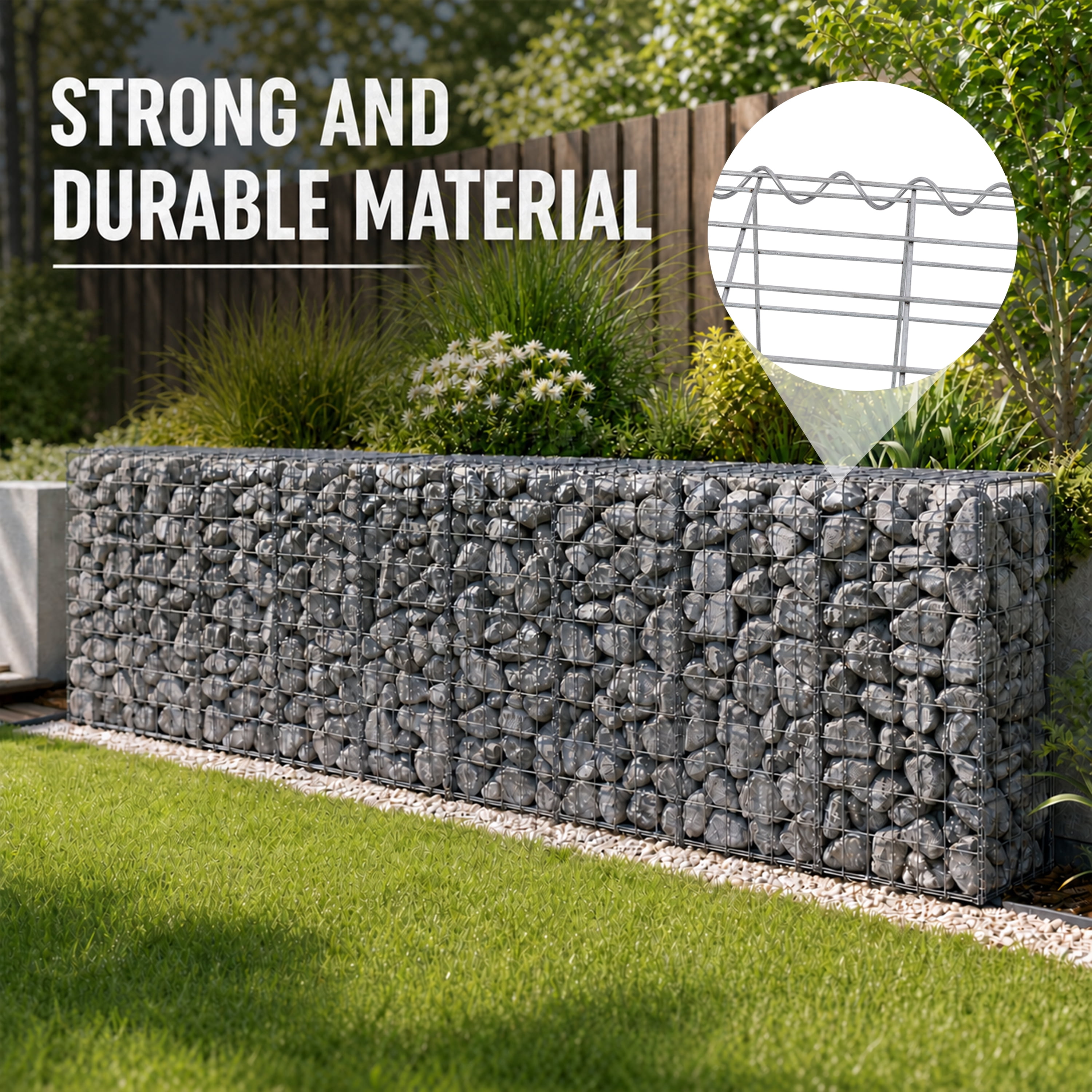 Tall Galvanized Gabion Basket 118" x 11-7/8" x 39-3/8", Heavy 3.0mm Wire, Multi-Compartment High Retaining Wall, Tool-Free Assembly for Garden Landscape