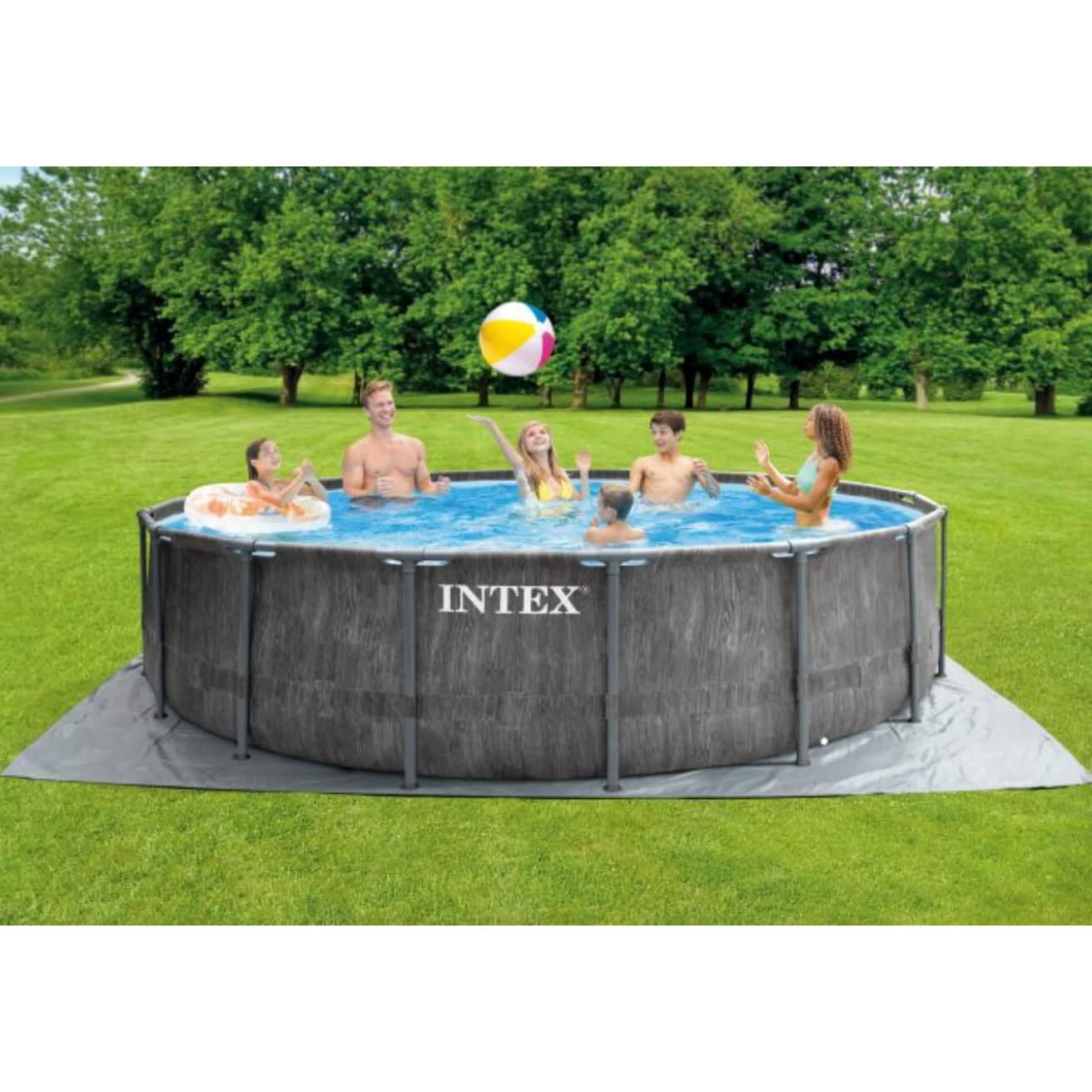 Ensemble de piscine Intex de qualité supérieure avec cadre prisme en bois gris de 15 pi x 48 po, âge : 6 ans et plus