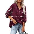 thumbnail image 2 of Blusa informal de manga larga para mujer, cuello en V, botones estampados a rayas, camisas con capucha, Tops, sudaderas Fridja  ghj987+6372, 2 of 5
