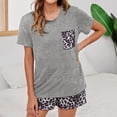 thumbnail image 3 of Defitshape Women's Short Sleeve Pajama Set 2 Piece Sleepwear Elastic Band Bow Knot with Pockets Leopard Pj Sets Shorts Loungewear Cotton Printed Crew Neck Grey X-Large, 3 of 3
