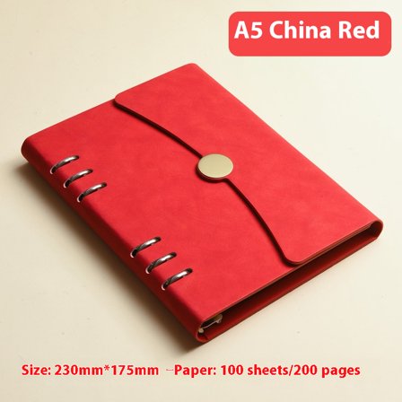 Business Office Student PU Leather Metal Binder Hardcover Spiral Refillable 6 Ring Journal Personal Planner Notebook (red A5)