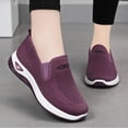 thumbnail image 6 of Floleo Women's Slip-On Hollow Knit Mesh Walking Shoes, Round Toe Cushioned Curved Midsole Footwear, Six Solid Tone Non-Slip Breathable Daily Casual Loafers(Purple,9.5), 6 of 9