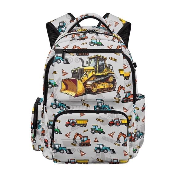 Garronmavis Excavator Kids Backpack Adjustable Shoulder Straps 17-inch School Bag Large Capacity Book Bag for 8-12 Primary School Students Travel and Daily Use