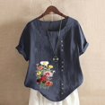 thumbnail image 2 of Gibobby Casual Playera de Manga Corta para Mujer Camiseta manga corta con estampado cuello redondo y dobladillo manga corta para mujer verano, camiseta ajustada con(Azul oscuro,G), 2 of 5