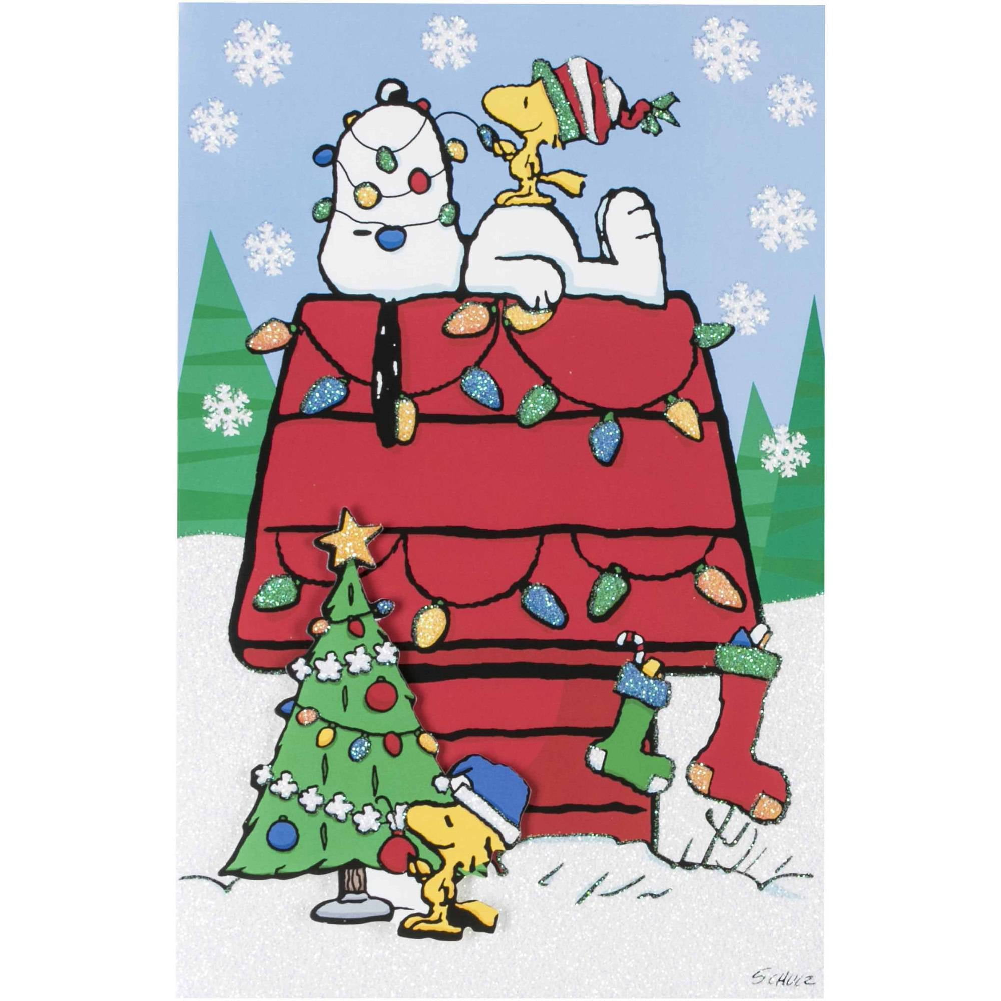 Peanuts Gallery Vtg Christmas Card Aviator Flying Ace Snoopy Doghouse Hallmark 