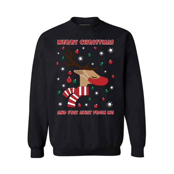 Merry Christmas Sweater New Year Deer Top Xmas Gifts Happy Holidays Unisex Sweater Xmas 2020 Outfit Cute Reindeer Sweater for Men Christmas Sweatshirt for Women Stay Away From Me Sweater