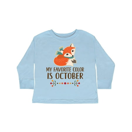 

Inktastic Autumn Fox Favorite Color is October Gift Toddler Toddler Girl Long Sleeve T-Shirt
