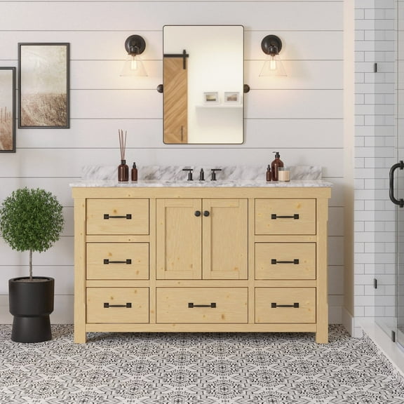 Tuscany 60" Single Bathroom Vanity with Driftwood Cabinet and Carrara Marble Top
