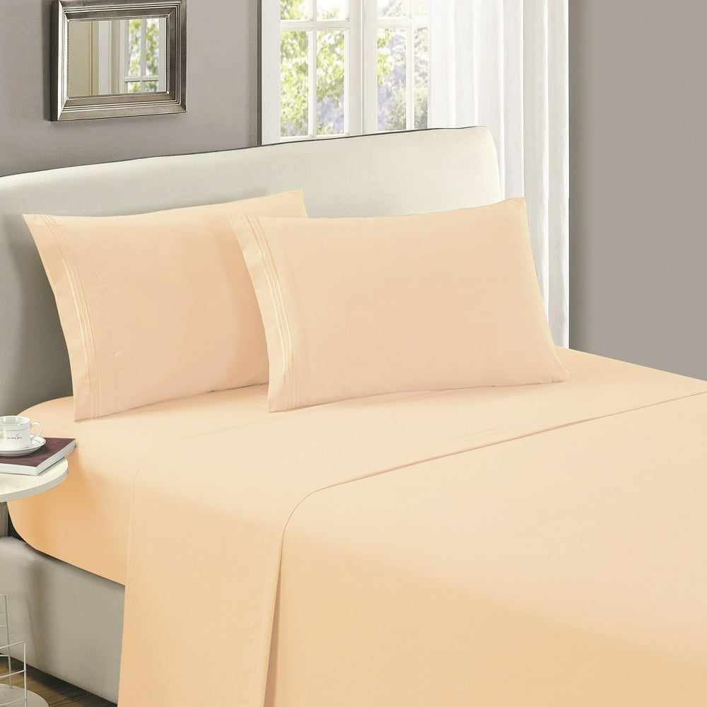 Mellanni Flat Sheet Twin Beige Brushed Microfiber 1800 Bedding Top Sheet Wrinkle, Fade