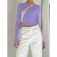 thumbnail image 4 of Women Basic Long Sleeve T Shirt Crew Neck Slim Fitted Crop Top Solid Y2k Going Out Tight Tees Tops with Thumb Holes, 4 of 6