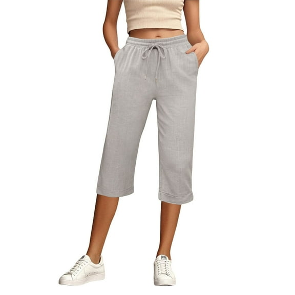 Wangmeiwg Women's Casual Pants Comfort and Style with 3/4 Length Design for Summer Grey XXL