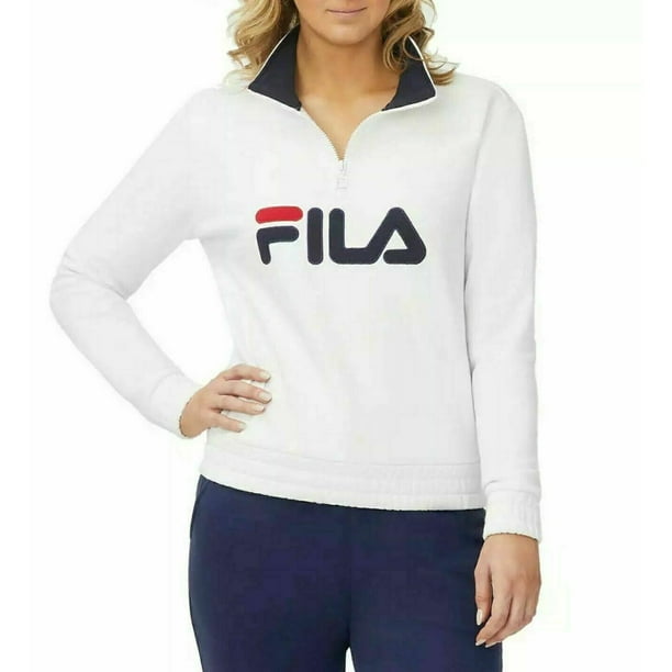 hjælp kapsel Afsnit Fila Ladies' 1/4 Zip Fleece Pullover Sweatshirt, White/Navy Medium - NEW -  Walmart.com