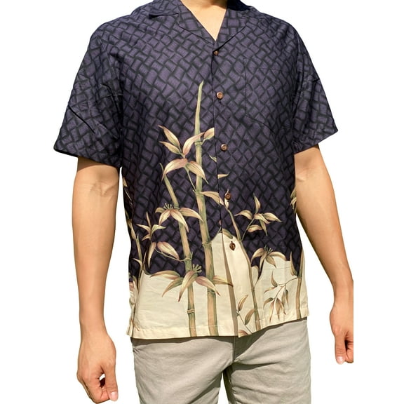 Made in Hawaii, 100% Rayon, 2 Tone Bamboo, Men's Aloha Shirt, Luau, Tropical Hawaiian Shirt, Button Down, Coconut Buttons, Casual and Fun Short Sleeve Shirt, Matching Pocket, Hand Made