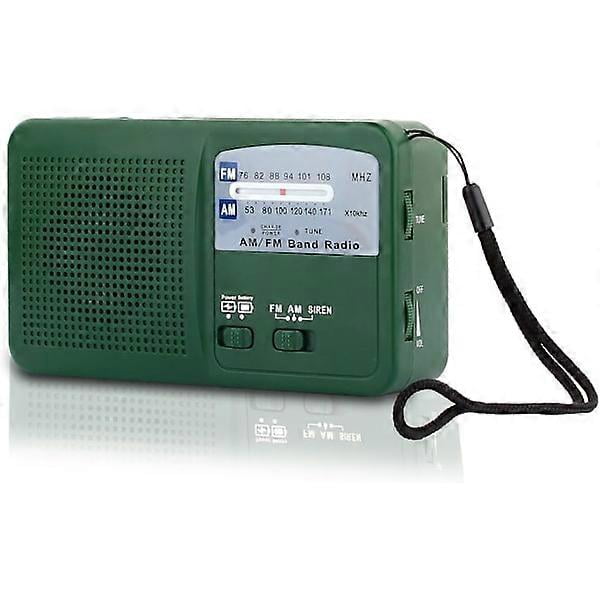 Portable Emergency Radio with Solar Panel, Hand Crank and Self-Charging USB Battery - Green