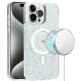 thumbnail image 4 of For Apple iPhone 16e Case, MagSafe Compatible Glitter Flower Epoxy Hybrid Slim TPU Case, Magnetic Circle Design, Sparkly Bling Protective Phone Cover (Silver), 4 of 9