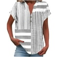 thumbnail image 2 of Vekome Women Summer Tops Short Sleeve Plus Size Shirts V Neck Casual Tee Shirts Button Striped Pullover Tops Gray L, 2 of 5