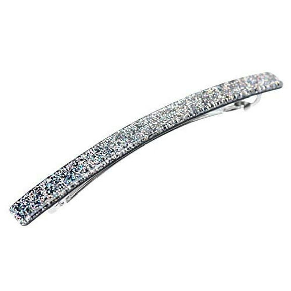 French Amie Glittery Long Skinny Silver Large Handmade Celluloid Hair Barrette