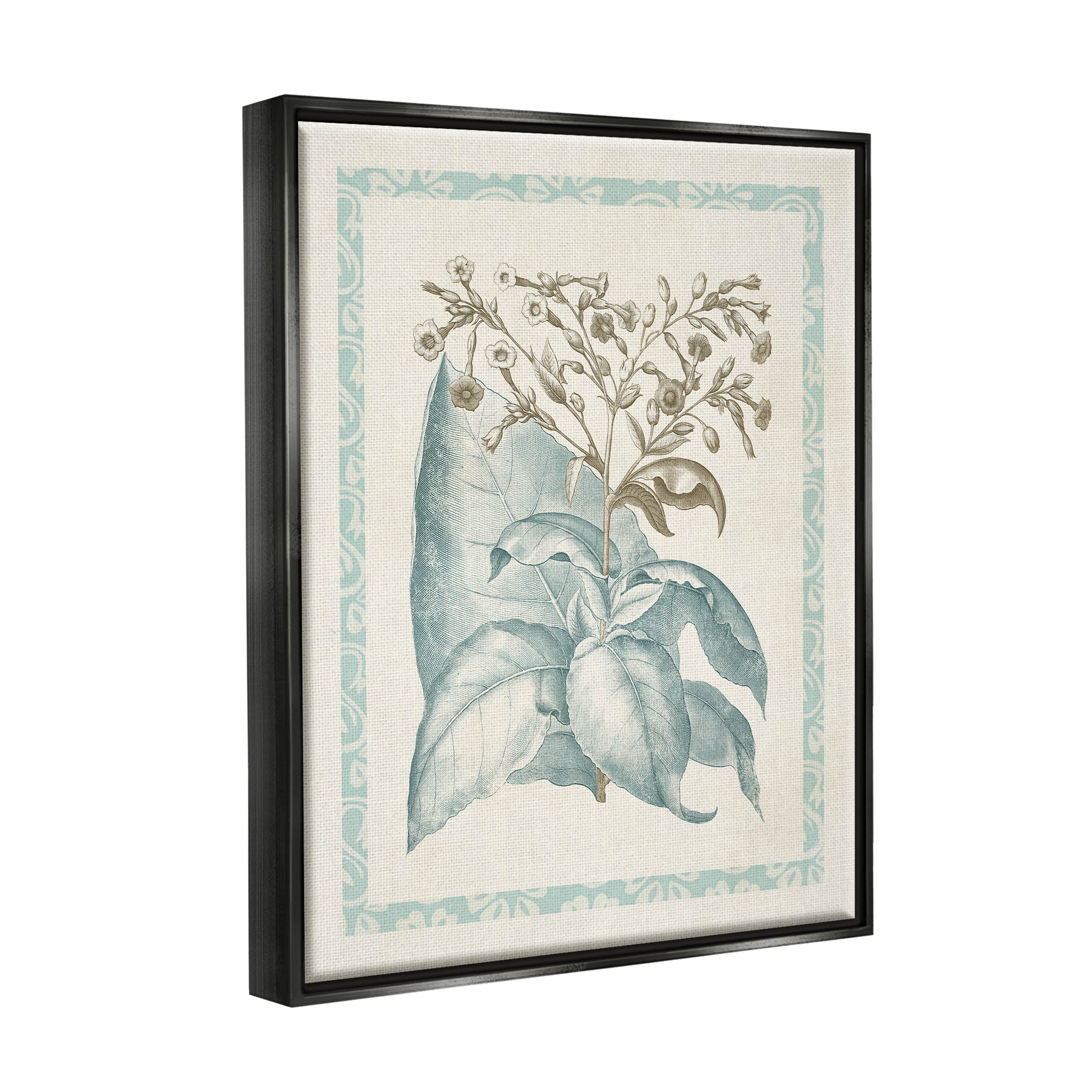 Stupell Industries Traditional Flower Leaf Border Graphic Art Jet Black Floating Framed Canvas Print Wall Art, Design by Vision Studio
