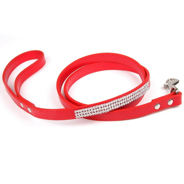 Rhinestone Pet Leash Sturdy Fake Leather Dog Training Rope Dog Walking Leash