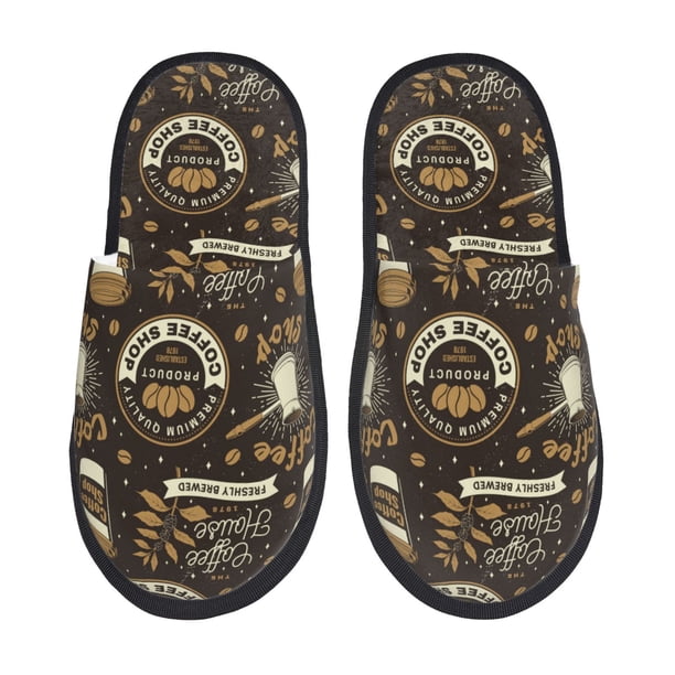 Fotbe coffee shop house Pantuflas Peludas para Mujer con Estampado, Zapatillas de Peluche, Zapatos de Invierno para Casa, Uso Interior y Exterior-Medium
