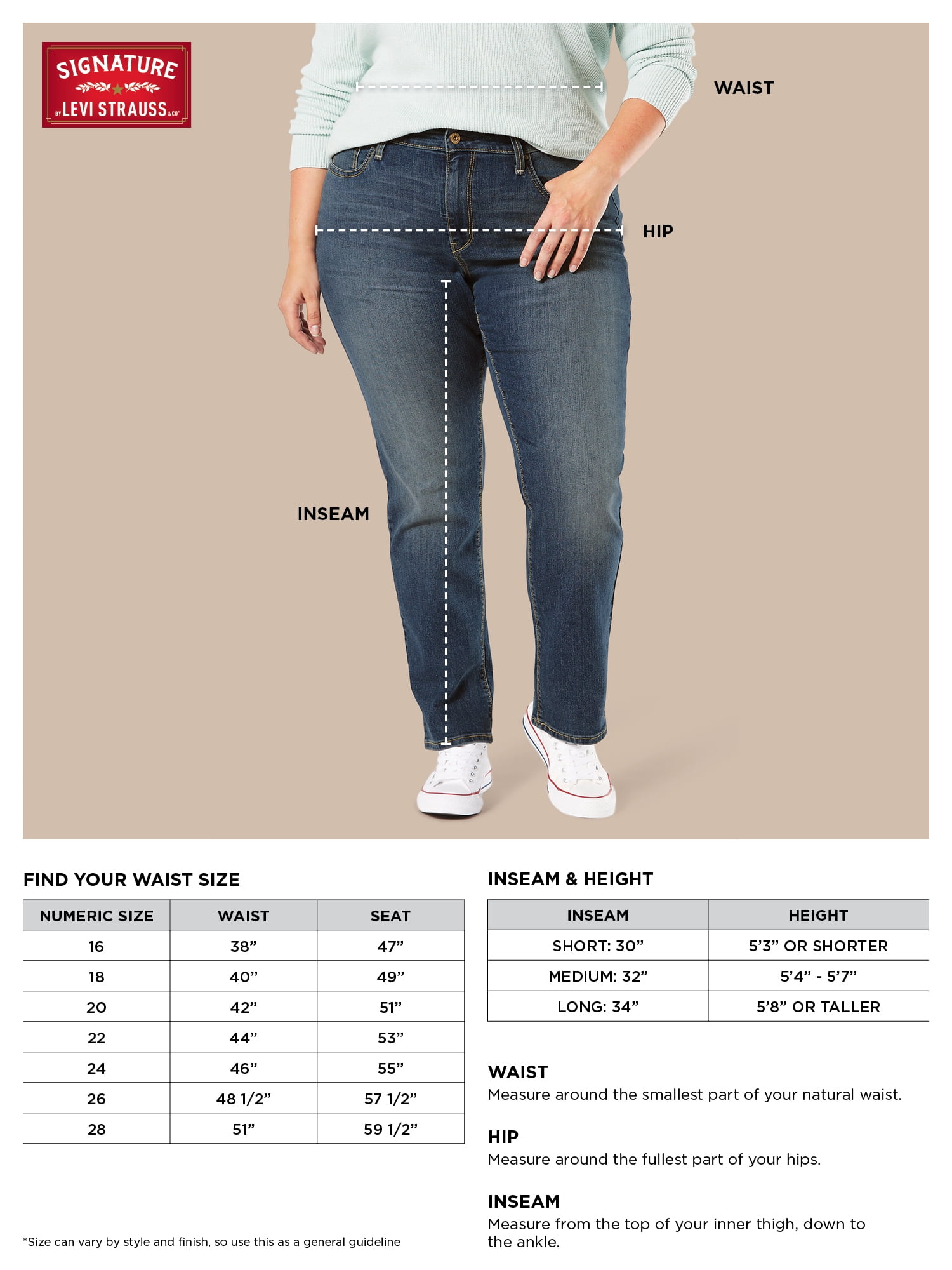 levi signature jeans size chart