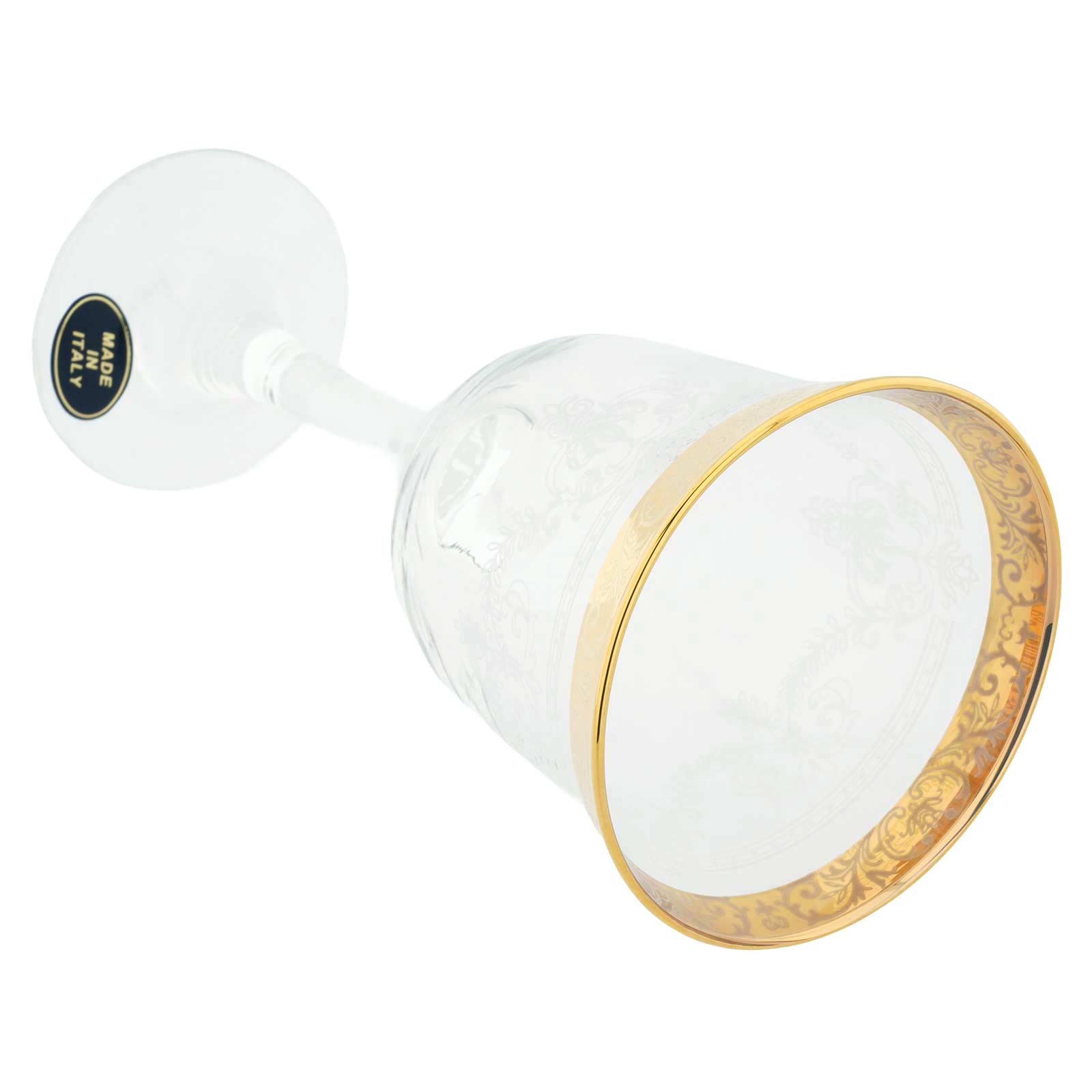 GlassOfVenice Set of Two Murano Glass Wine Glasses 24kt Gold Leaf - Transparent