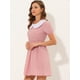 thumbnail image 3 of Vestido entallado y con vuelo de manga corta abullonada con cuello Peter Pan en contraste para mujer Rosa M, 3 of 5