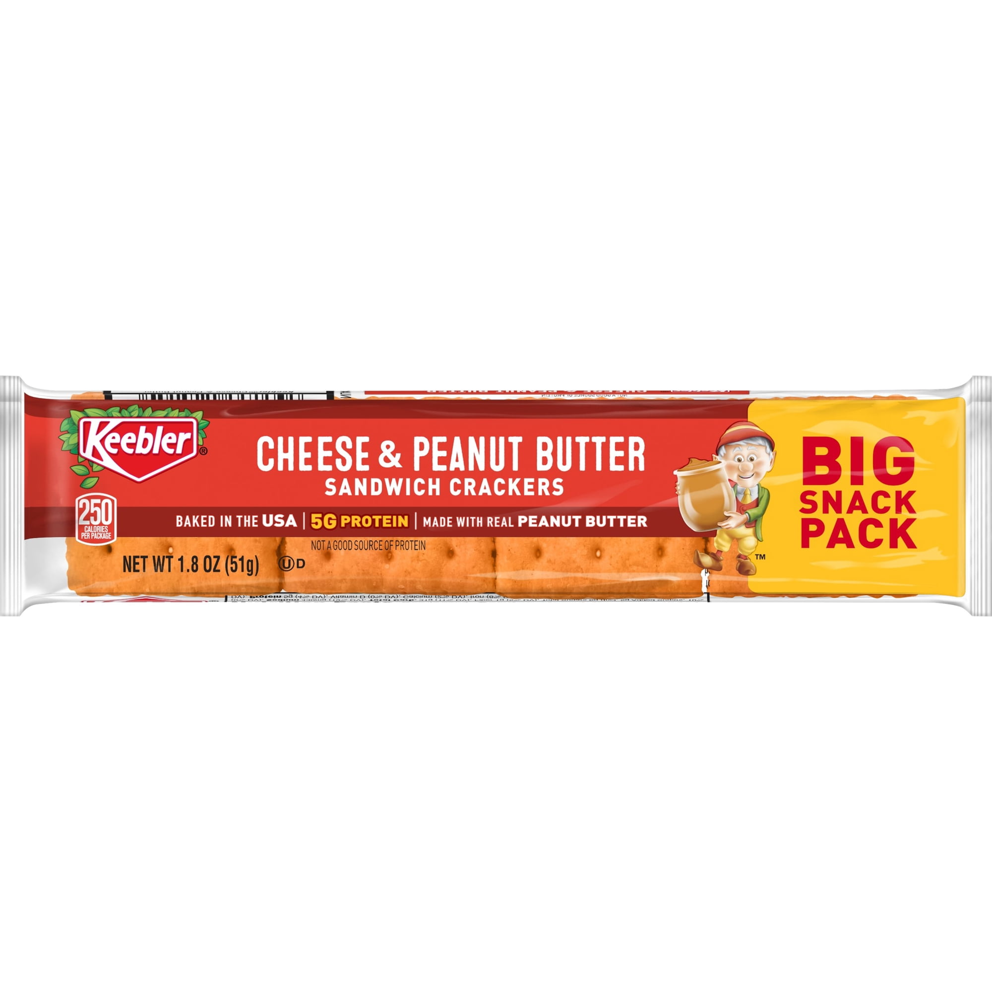 Keebler Cheese and Peanut Butter Sandwich Crackers, Single Serve Snack Crackers, 1.8 oz