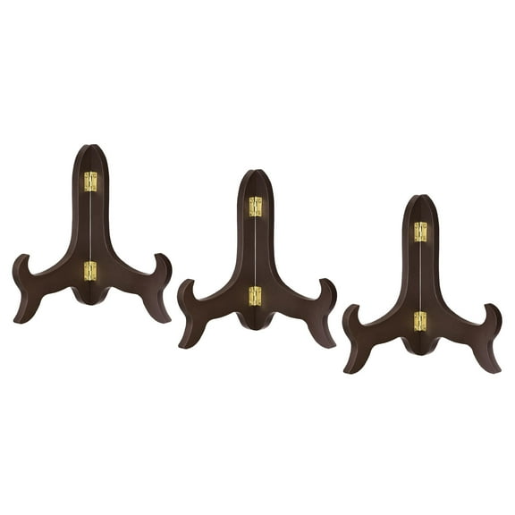 6" Easel Plate Holder, Wooden Folding Display Stand Brown for Decorative Picture Frame, 3 Pack