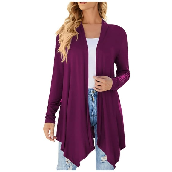 Ediodpoh Women's Sleeveless Cardigan Summer Lightweight Open Front Asymmetrical Vest Cardigan for Women Dark Purple XL