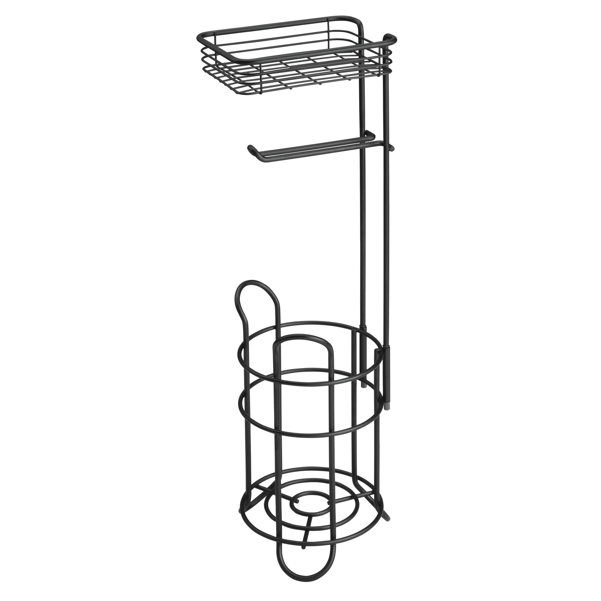mDesign Steel Free Standing Toilet Paper Holder Stand and Dispenser, Matte Black