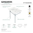 thumbnail image 4 of Kingston Brass KVPB3122717 Dreyfuss 31" Ceramic Console Sink with Stainless Steel Legs (1-Hole), White/Brushed Brass, 4 of 5