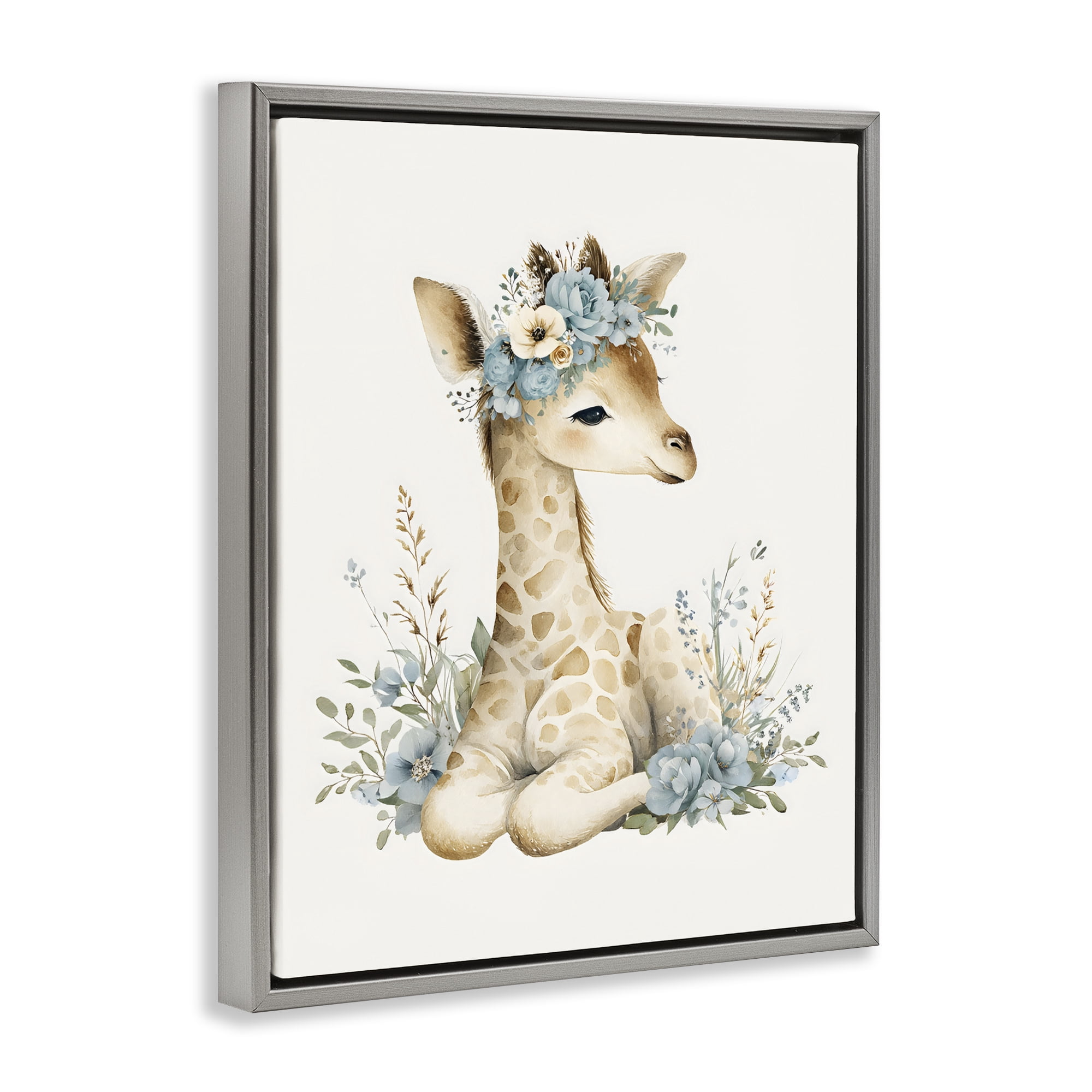 Stupell Industries Watercolor Nursery Giraffe Gray Framed Floater Canvas Wall Art, design by LSR Design Studio