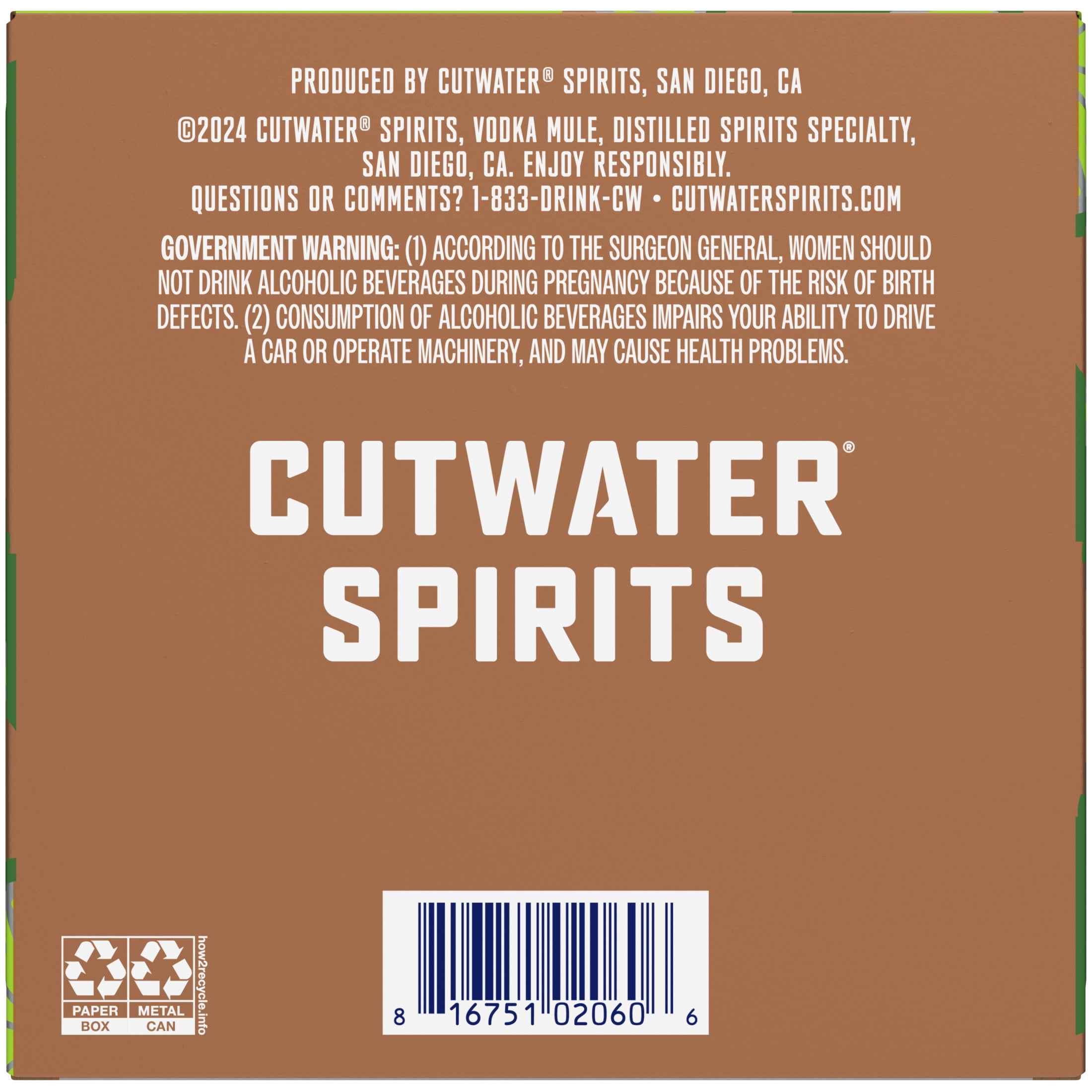 Cutwater Spirits Vodka Mule, 4 pack 12 fl. oz. Aluminum Cans, 7% ABV