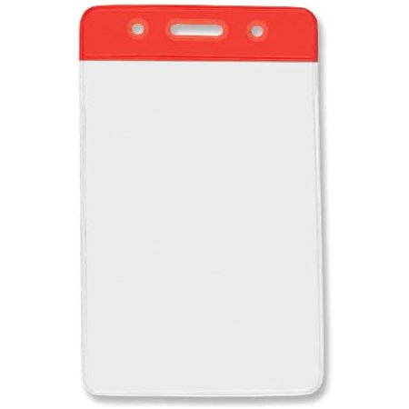 Bulk 100 Pack - Vertical Vinyl Badge Holders with Red Top Color-Bar - Great for Color Coding Access I'd by Specialist ID