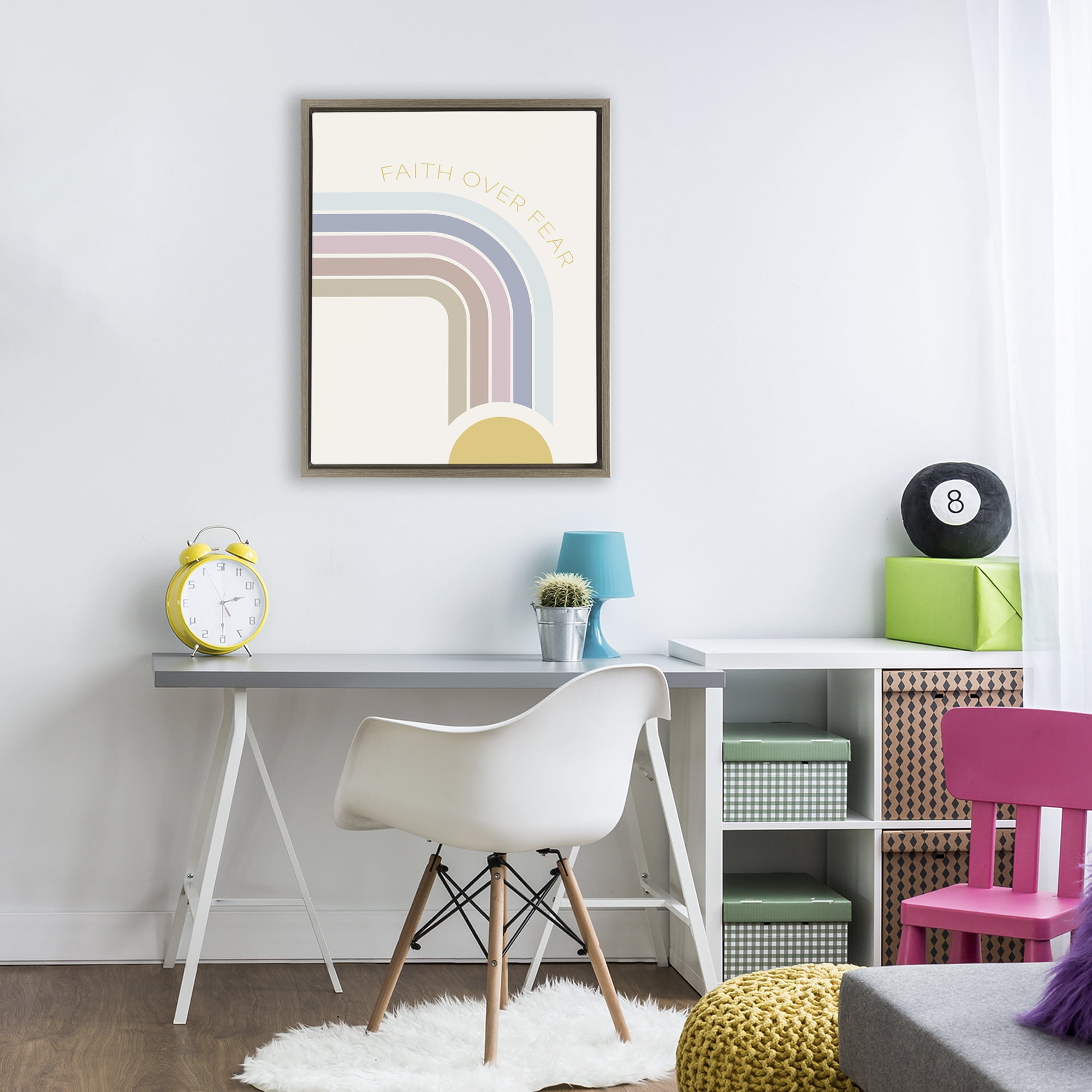 Stupell Industries Faith Over Fear Rainbow Brown Framed Floater Canvas Wall Art, design by SD Graphics Studio