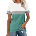thumbnail image 2 of MIUOWANP Women's Short Sleeve Top Color Blocking Simplicity Casual Blouse Striped Printed T-shirt Round Neck Short Sleeve Shirt Size L(8)Green, 2 of 6