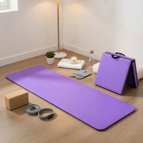 Topcobe 6 x 2 FT Tri-Fold Gym Mat with Handles and Removable Zippered Cover, Easy to Clean Gym Mat, Gymnastics Equipment for Activity Play, Purple