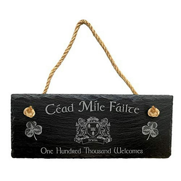Irwin Irish Coat of Arms Slate Plaque Blessing - Céad Míle Fáilte
