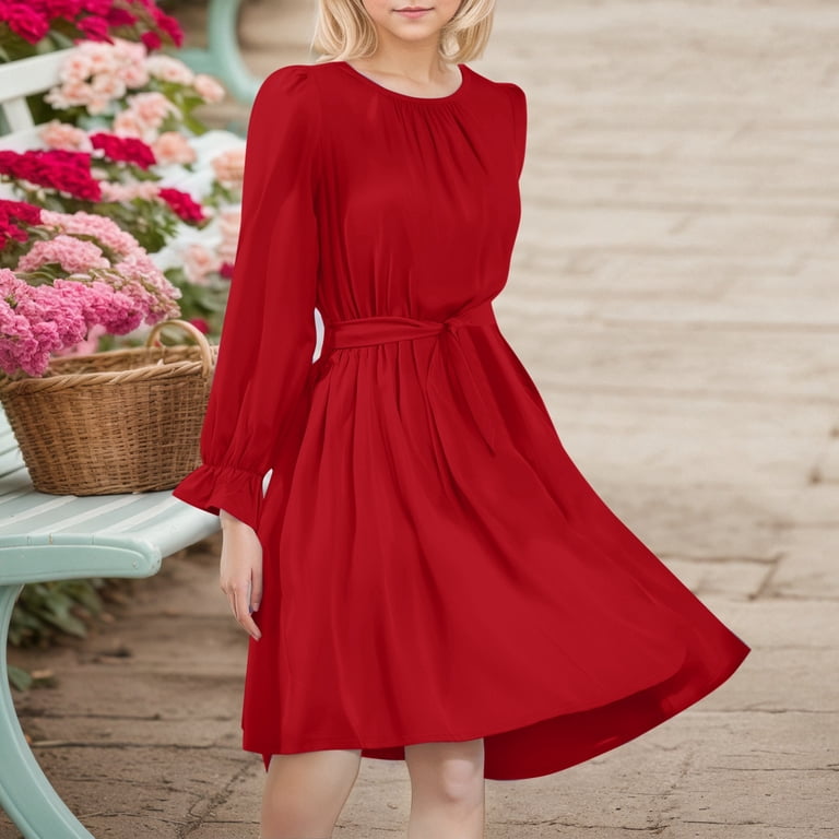 Kid Girl Dresses Long Sleeve A-Line Tiered Swing Cute Red Dress For Girls Birthday  Dress Fancy Dresses - Walmart.com