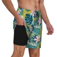 thumbnail image 3 of Picia Tropical Floral pattern Mens Swim Trunks with Compression Liner Stretch Beach Shorts Quick Dry with Zipper Pockets No-Chafing Board Shorts-XX-Large, 3 of 9