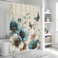 thumbnail image 6 of Teal Tulip Butterfly Shower Curtain, Waterproof Shower Curtains for Bathroom, Turquoise Floral Farmhouse Beige Washable Fabric Bathtub Curtain Set Bath Decor with 12 Hooks Extra Long 72"x96", 6 of 8