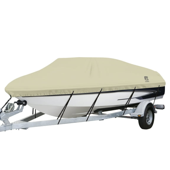 Classic Accessories DryGuard™ Waterproof Boat Cover, Fits Boats 16' - 18.5' L x 98" W, Trailerable Boat Cover with Bow, Windshield and Stern Reinforcement Panels, Model C