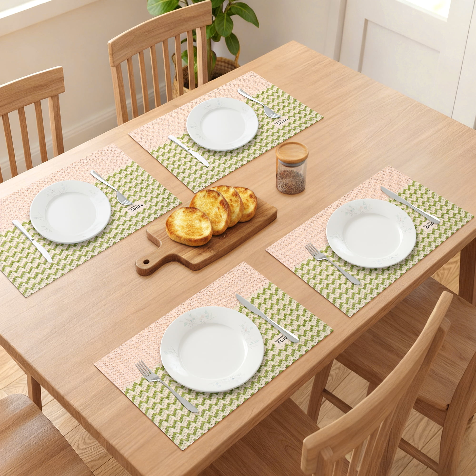 Unique Bargains Polyester Rectangular Placemats 4pcs Green 17.7"x11.8"