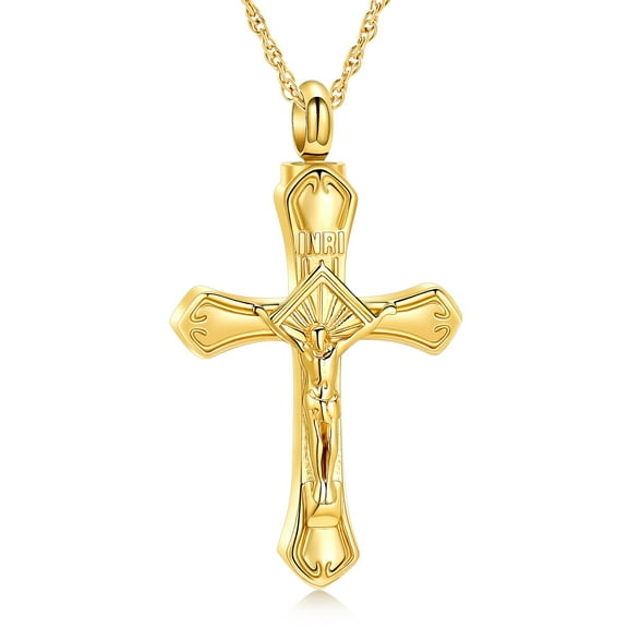 Jesus Christ Cross Urn Necklaces for Ashes for Women Men Cremation Pendant Urn Necklace for Ashes Stainless Steel Memorial Jewelry for Human