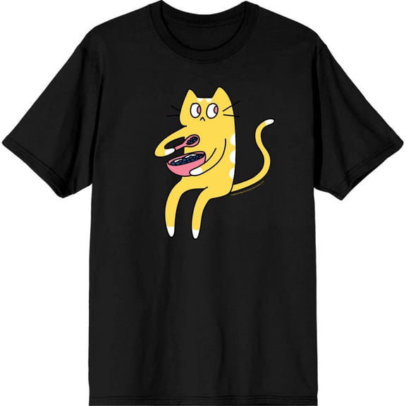 Derpy Kitty Cat With Pink Bowl Men's Black Crew Neck Short Sleeve Tee-Medium