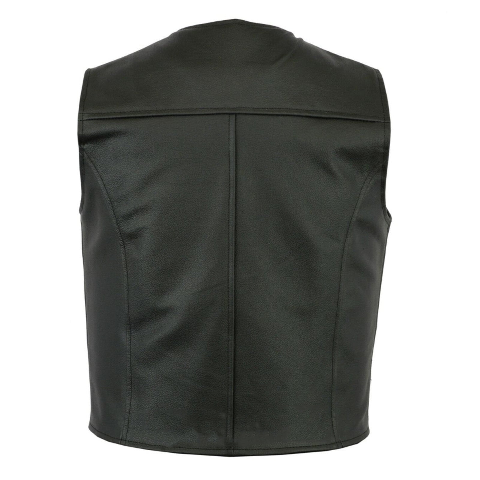 YLSDY Men's Genuine Cowhide Leather Vest Biker Waistcoat Black/Brown V-Neck Sleeveless Single Breasted with Zipper Pockets Black M