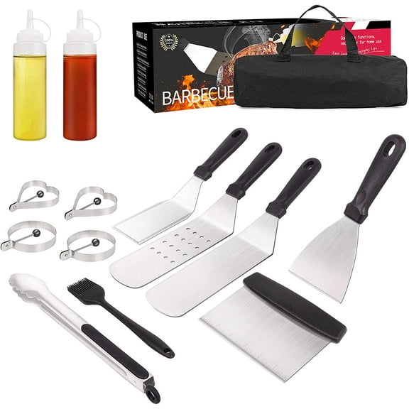 14 PCS Griddle Accessory Kit, Barbecue Accessory, Barbecue Tool Set, Suitable for Camp Chef Griddle Black Stone Pot Griddle Accessory-Barbecue Spatula, Tongs, Teppanyaki Barbecue Plate
