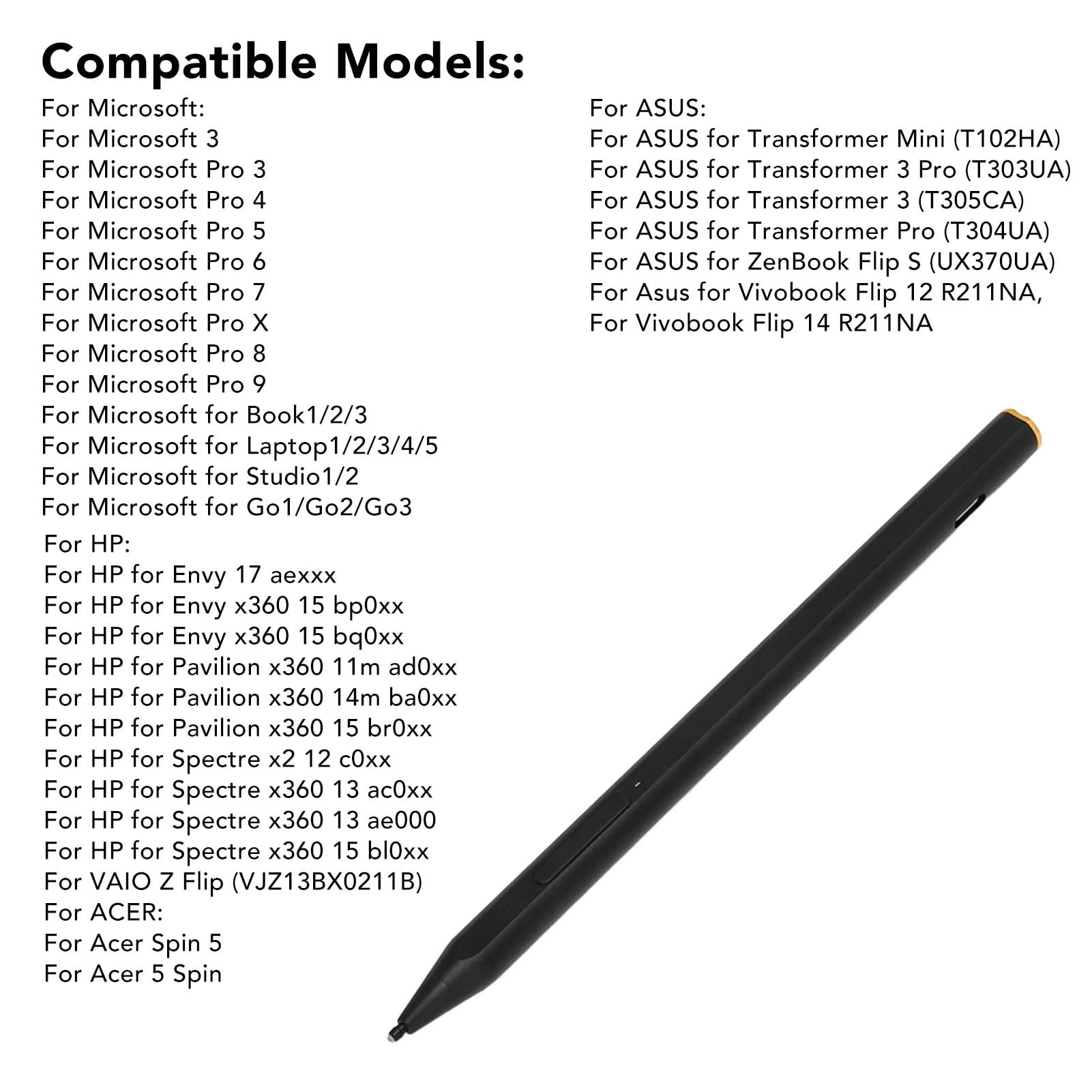 Stylet Inclinable Rechargeable MPP 2.0 Pour HP Envy Spectre Pavilion - 4096 Niveaux Pression